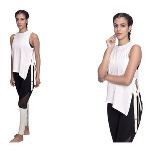 Sutra White high neck tie side workout tank